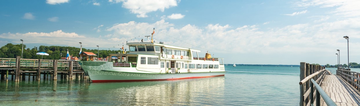 Chiemsee lake ferry ship docked at Men's Island (Herreninsel), Bavaria, Germany