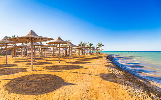 © Patryk Kosmider / Shutterstock.com Strand bei Sonnenaufgang am Roten Meer, Hurghada, Ägypten © Patryk Kosmider / Shutterstock.com